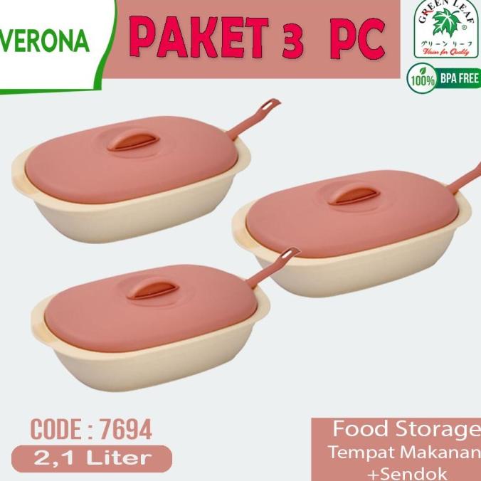 Verona set isi 3 pcs /GREEN LEAF Food Storage Verona 2,1 L / prasmanan set 3 pcs