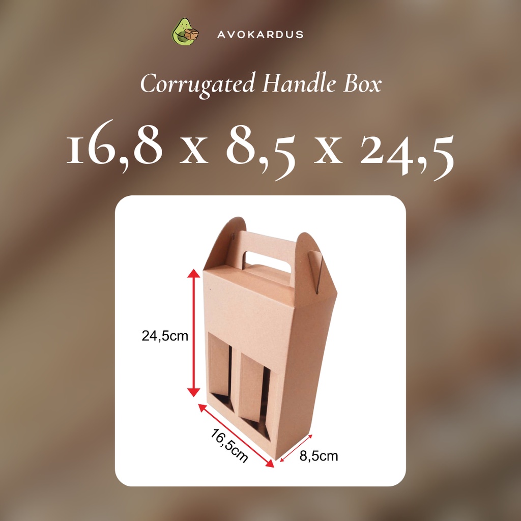 

Kardus Corrugated Die Cut 16,5x8,5x24,5 Handle Box Kotak Dus Botol kale 1Liter isi 2 Gable Box