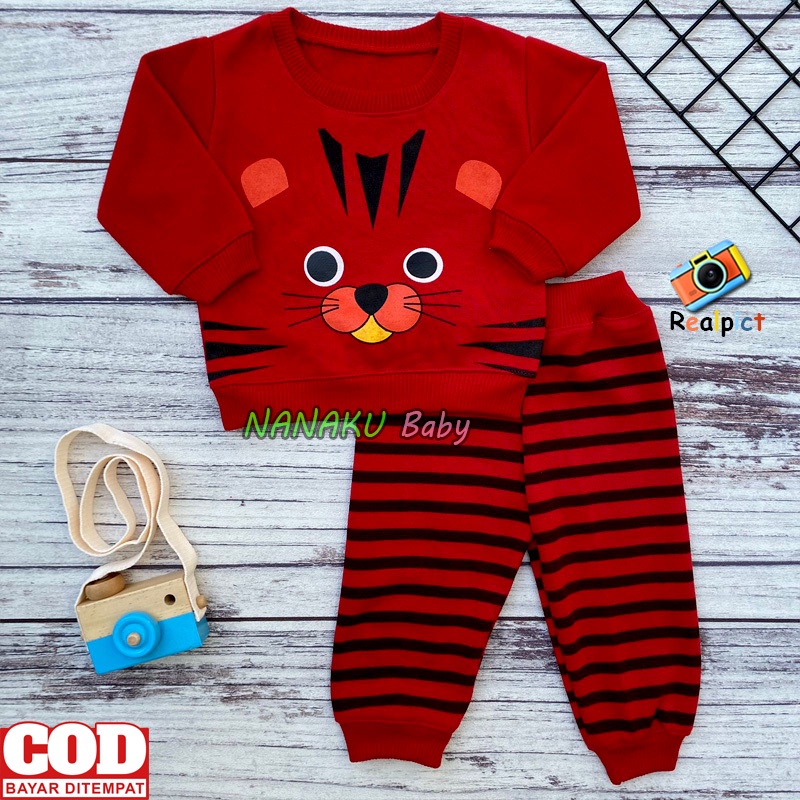 Ana Baby - Setelan Joger Bayi Setelan Sweater Bayi Motif Kucing Anak Usia 3-12 Bulan