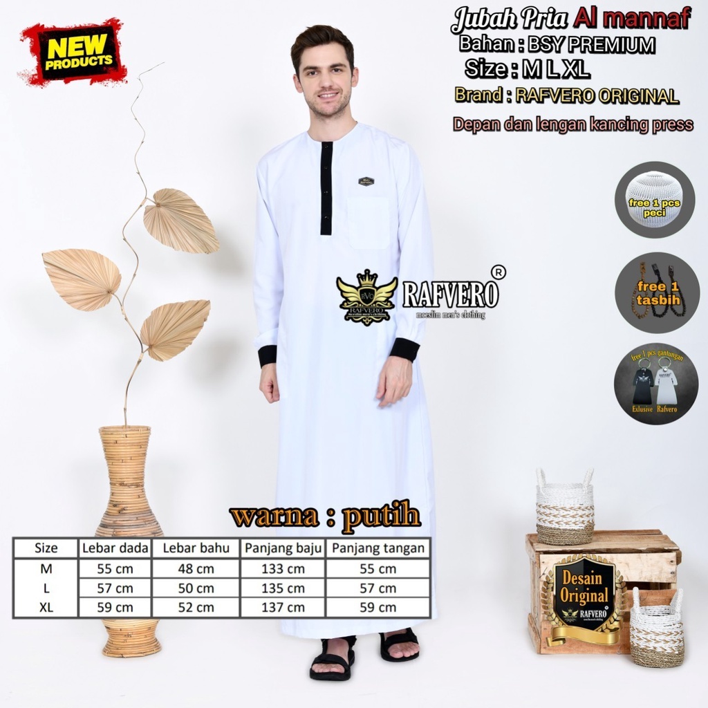 Jubah Polos Lengan Panjang AL MANNAF ORIGINAL RAFVERO - Gamis Jubah Saudi Pakistan Pria Dewasa Premium [cod]