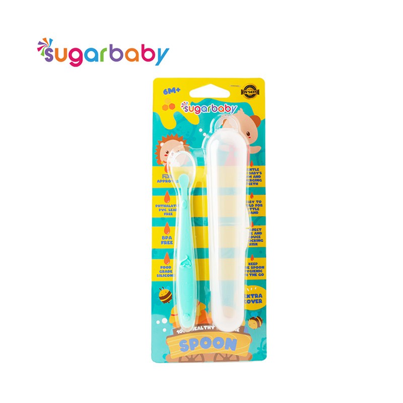 Sugar Baby Healthy Silicone Spoon With Case Green Sendok Makan Bayi Hijau