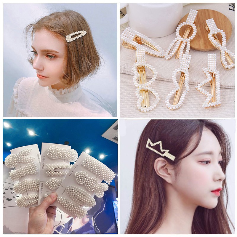 Grosir Jepit  Rambut  Mutiara Korea Geometri Pearl Hair Clip 