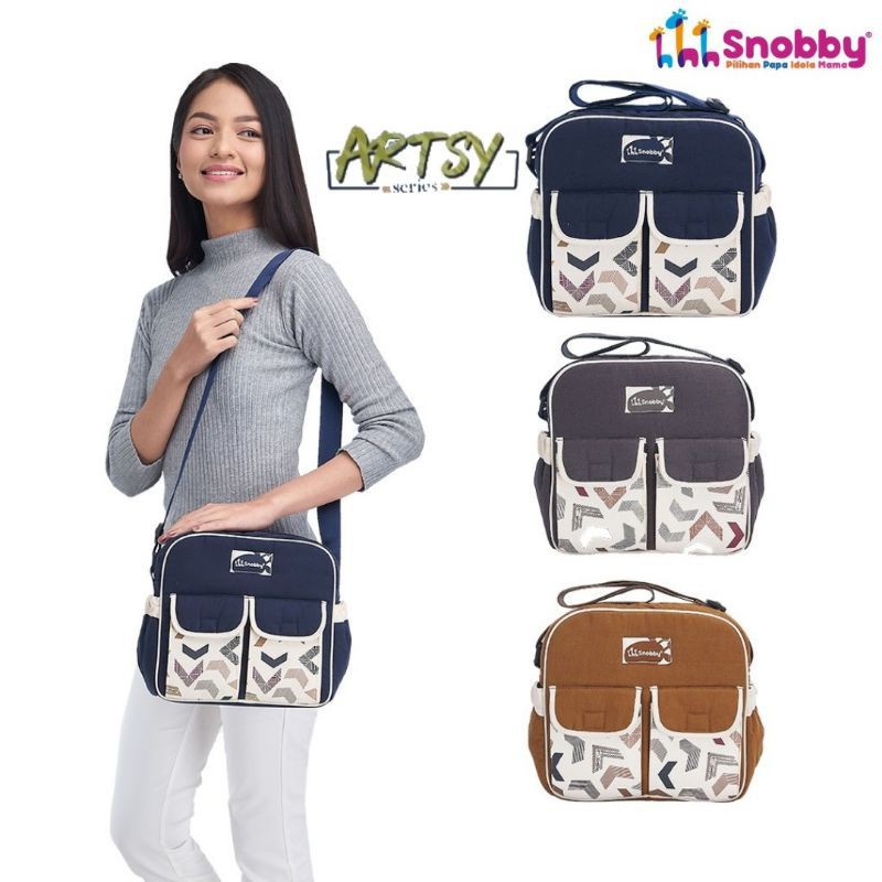 TAS BAYI SNOBBY BABY SMALL TAS POPOK BAYI TAS PERLENGKAPAN BAYI DIAPER BAG SNOOBY MURAH TAS BAYI KECIL LINE  / KECIL BORDIR  / ARTSY / SUMMIT SAKU KERUT SIMPLE LUCU