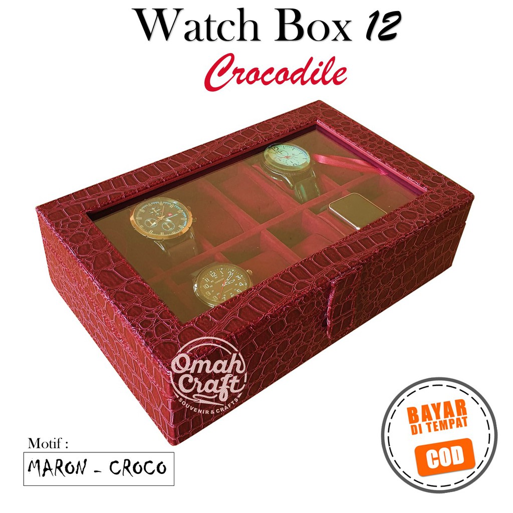 CROCO MARON - Kotak Penyimpanan Jam Tangan isi 12 / Box Tempat Jam tangan / Watch Box Organizer