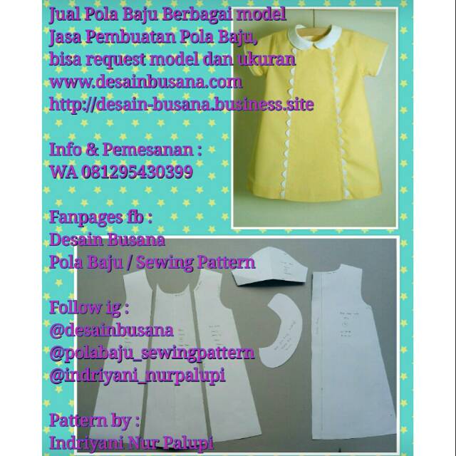 POLA PRODUKSI DRESS ANAK 008 [ Pola Baju Sewing Pattern ]