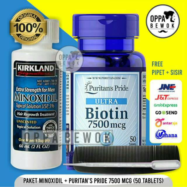 PAKET HEMAT MINOX DAN BIOTIN 7500mcg Penumbuh brewok jenggot dan rambut