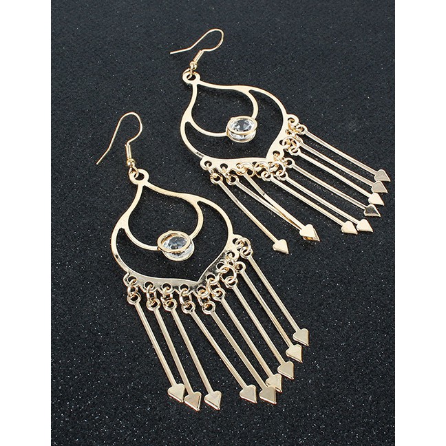 LRC Anting Gantung Fashion Golden Diamond Tasseled Geometric Alloy Earrings K44424