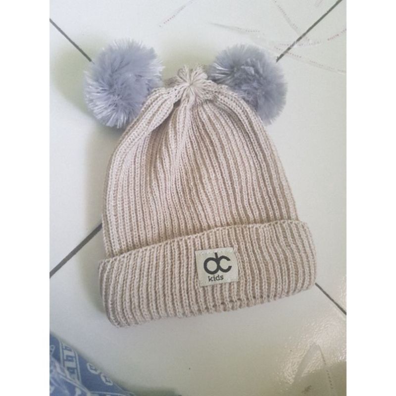 Topi Rajut Anak Pompom Kupluk Rajut Anak Bayi Pompom-Cream