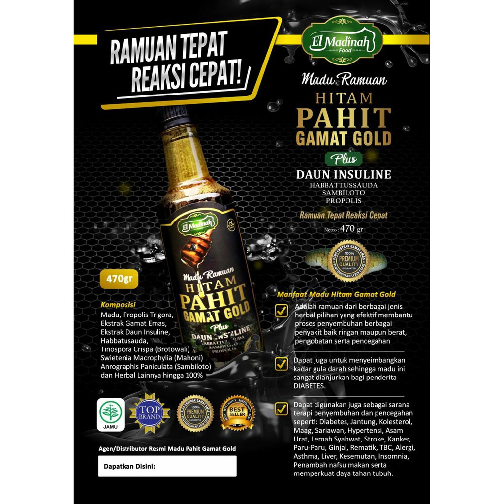 Madu Hitam Pahit Gamat Gold Plus Kelor El Madinah Indonesia