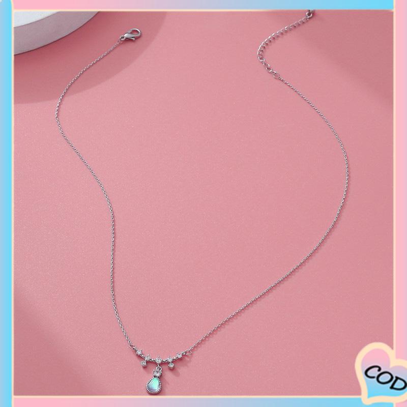 COD❤️ Kalung Fashion Wanita All-match Niche Design Light Luxury Moonstone Water Drop Necklace-A.one