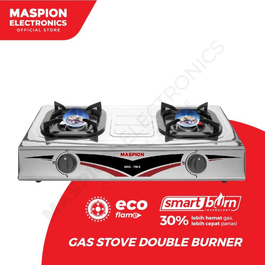 MASPION Kompor Gas 2 Tungku Tekanan Rendah Stainless MKG 709 S - Garansi Service Resmi 1 Tahun