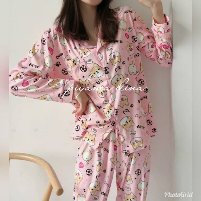 DW-39PP PiyamaWanita Dewasa / Baju Tidur Wanita Bahan Kaos Import Motip doggy