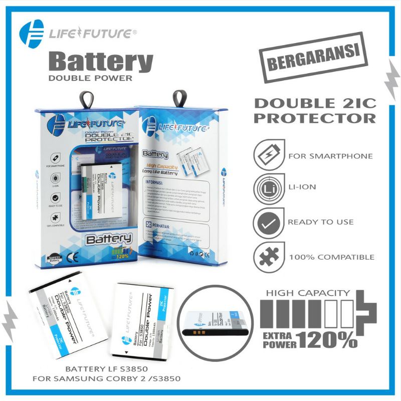 BATERAI SAMSUNG CORBY 2 / S3850 / S-3850 / S 3850 DOUBLE POWER LIFE FUTURE