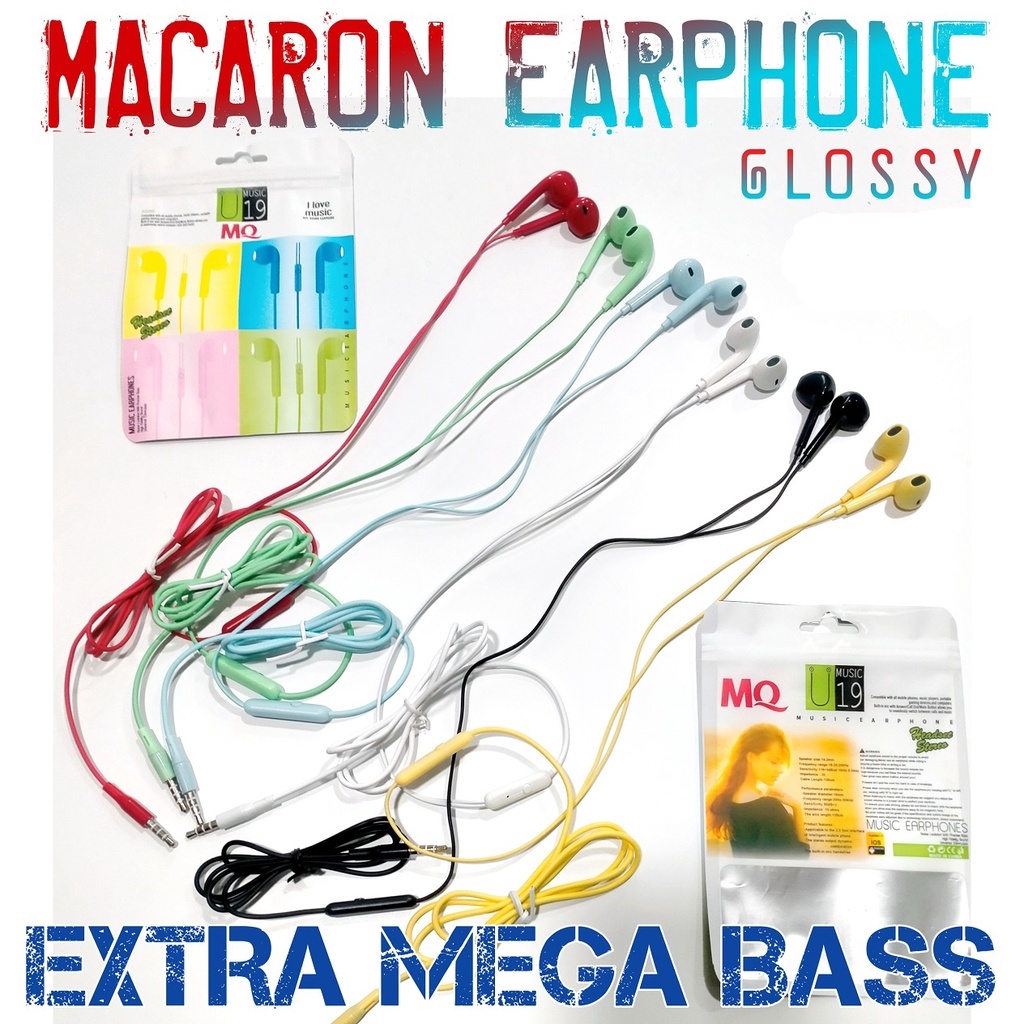 [WS] Handsfree Earphone Macaron Hi Fi Stereo Suround Sound Premium Quality U-19 GLOSSY