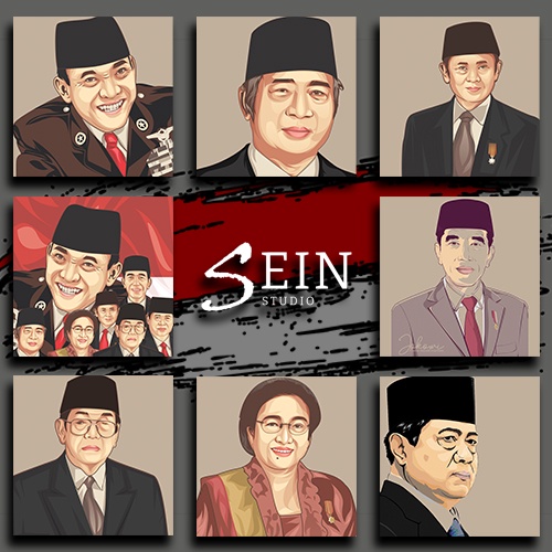 SEIN - (SPESIAL EDISI) PRESIDEN 1 - 7 INDONESIA Hiasan Dinding Kamar Poster Kayu Wall Decor Bingkai 