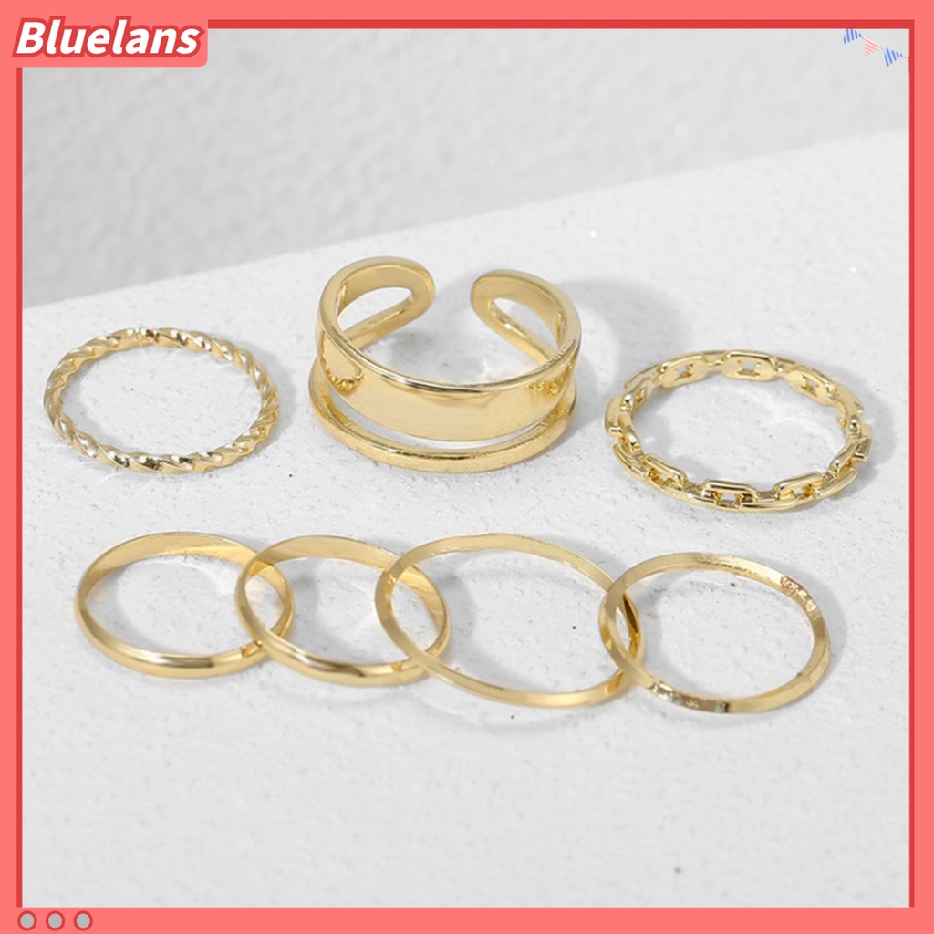 Bluelans 7pcs / Set Cincin Knuckle Rantai Halus Untuk Hadiah Wanita