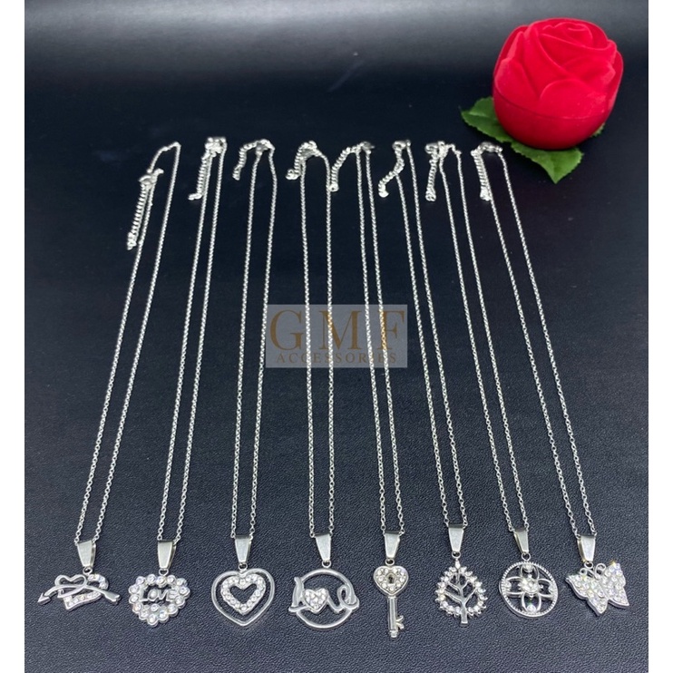 1 Set Kalung Dan Liontin Titanium Kalung Bandul Hati Permata Motif Anti Karat Stainless Steel