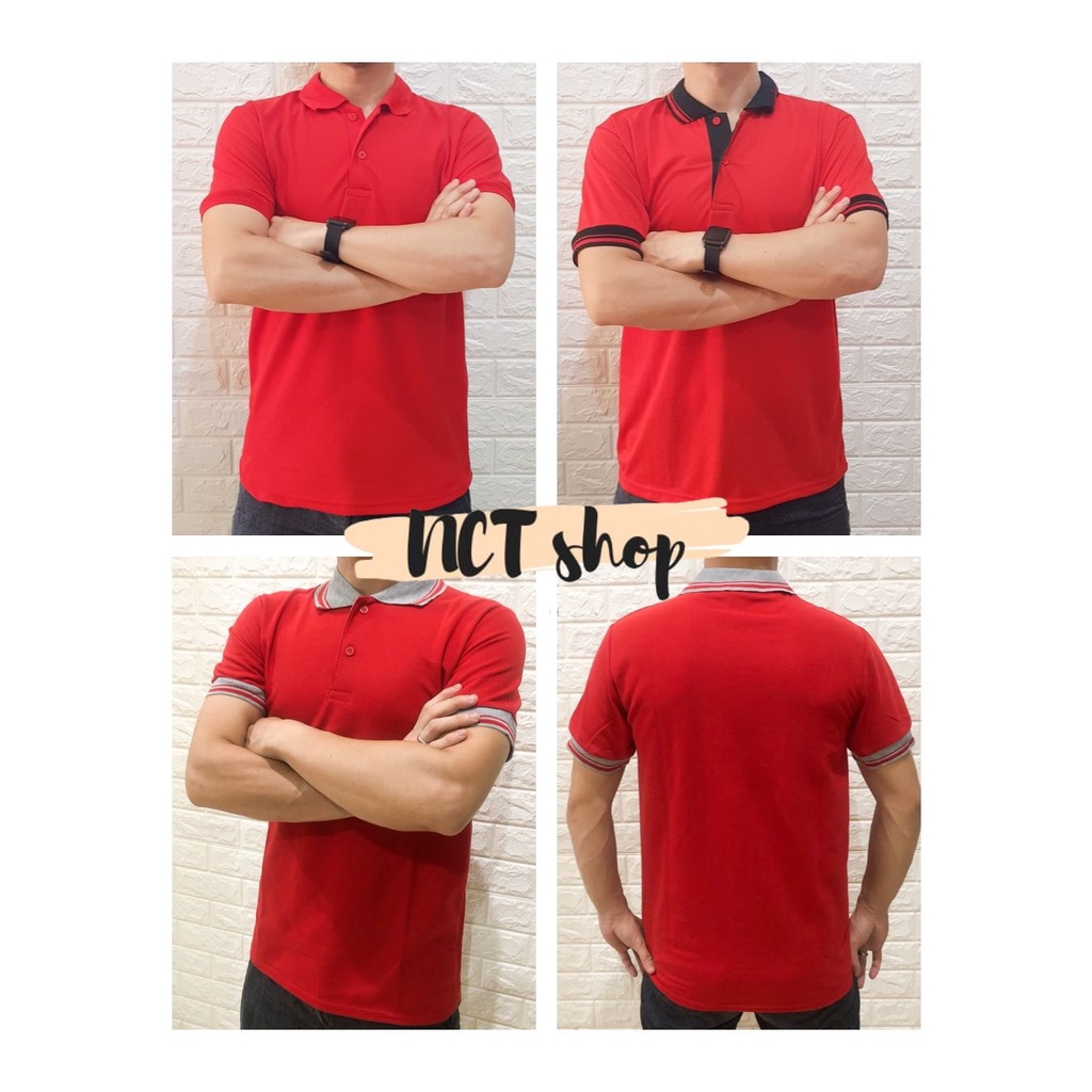 Polo Shirt MERAH / PoloShirt / Kaos Kerah Polos Kombinasi Unisex