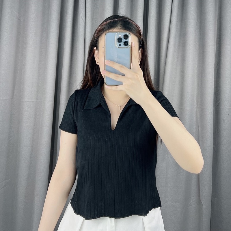 Knit Polo Vneck rib | Atasan polo