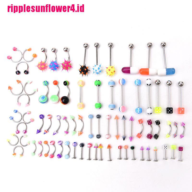 (Lady 's Gift) 72pcs Anting Tindik Alis / Hidung / Tubuh Bentuk Barbel Bahan Stainless Steel + Akrilik