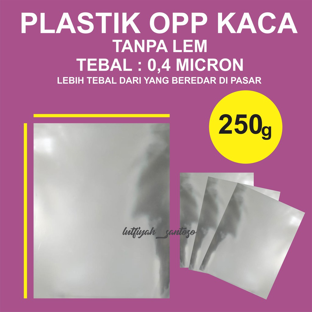 

PLASTIK OPP TANPA LEM BERAT 250g Lebar 16-35cm Murah Harga Grosir