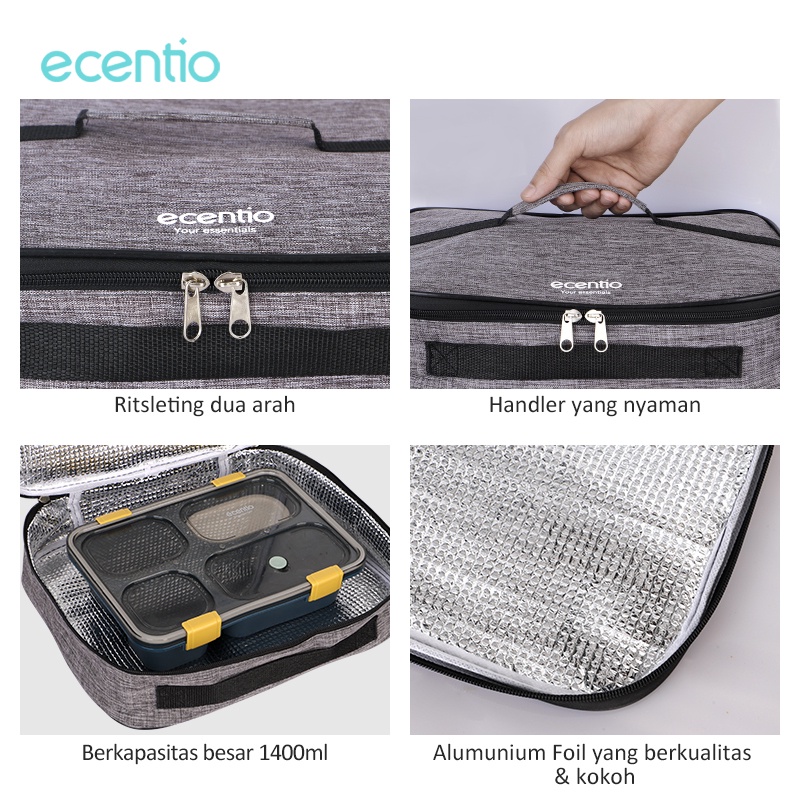 ecentio tas tempat makan anak flat/tas bekal makanan Lunch Bag for 3/4/5 Sekat tempat makan anak/tas kotak makan siang/tas kecil/tas karakter/Tas piknik