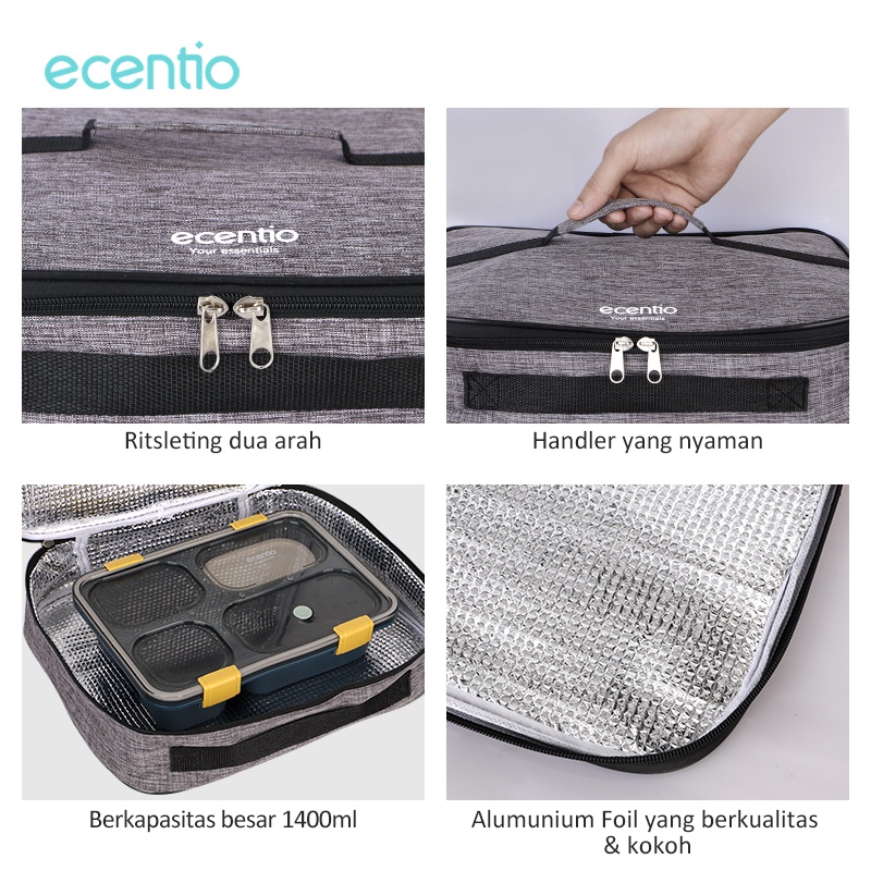 ecentio &amp; FOODI tas bekal makanan flat Lunch Bag for 3/4/5 Sekat tempat makan anak/tas tempat makan Lunch Bag/tas kotak makan siang/tas kecil/tas karakter/Tas piknik