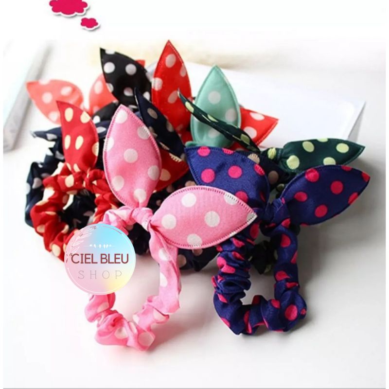 Kuncir Ikat Rambut Chibi Impor Polkadot / Aksesoris Rambut Wanita Anak Aneka Warna / CIEL BLEU SHOP