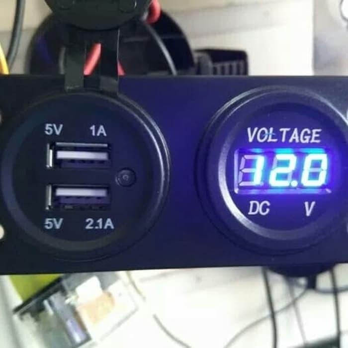 Charger Motor Dual USB Voltmeter Waterproof / Voltmeter Cas Hp Nmax
