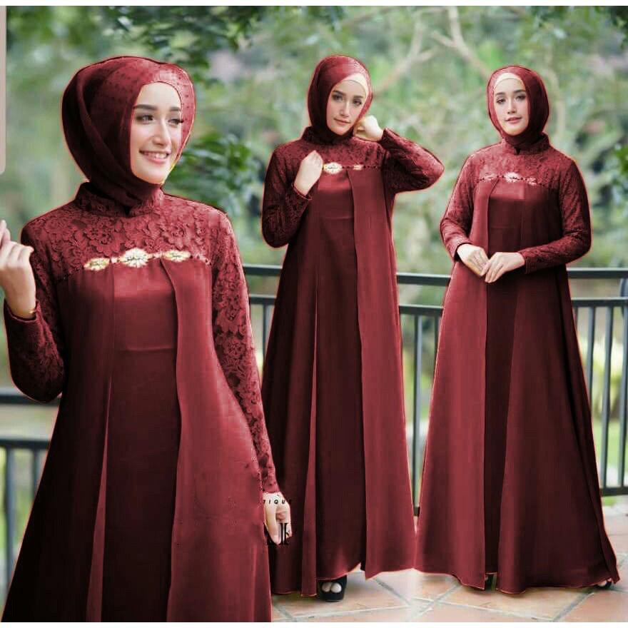 Elena Gamis Pesta Brukat/ Gamis Seragam/ Gamis Remaja Dewasa/ Fashion Muslim Wanita Premium - Size M L XL XXL Jumbo