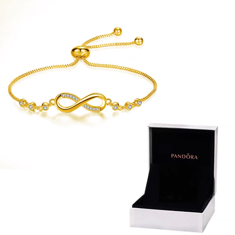 Pandora Gelang 925 Silver Gold 18K Hias Berlian Kubik Zirkonia Untuk Wanita