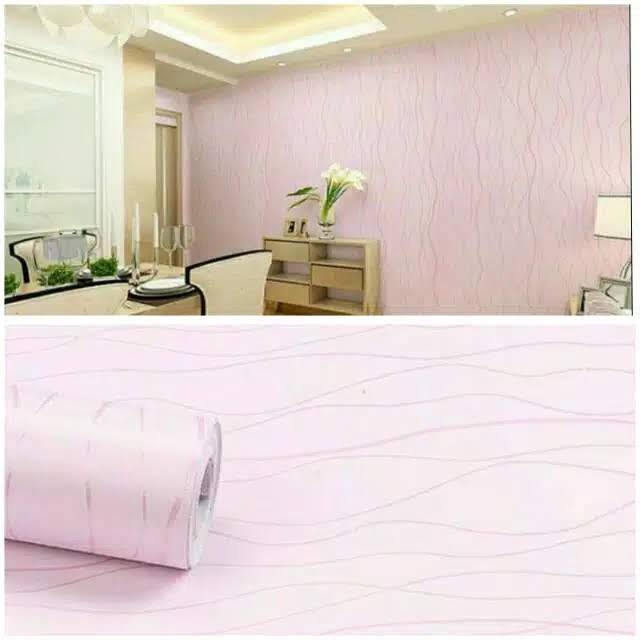 Wallpaper Stiker Dinding Motif Pink Polos Bercorak Garis Melengkung 10mx45cm Shopee Indonesia