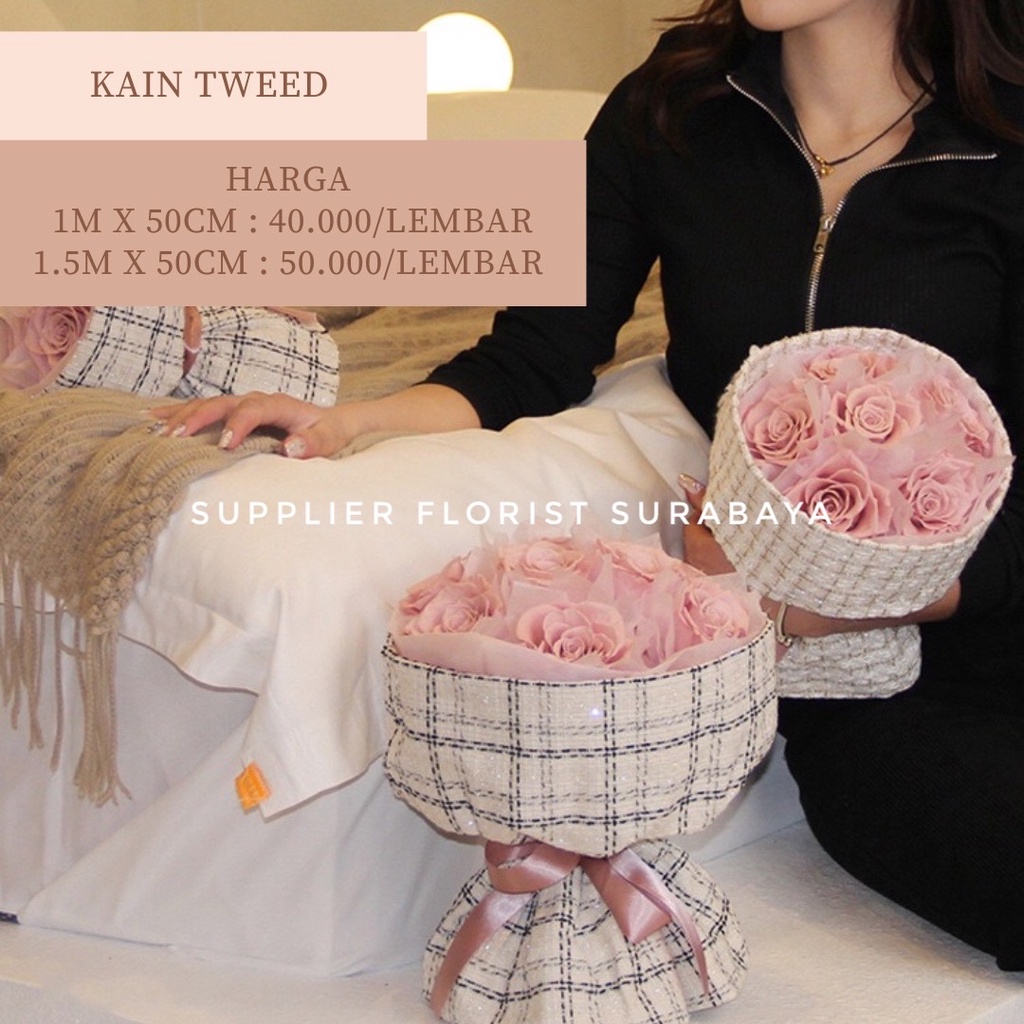 

KAIN PEMBUNGKUS WRAP BUNGA MODEL TWEED KERTAS WRAPPING KOREAN STYLE TWEED FLOWER HAND BOUQUET ROUND STYLE