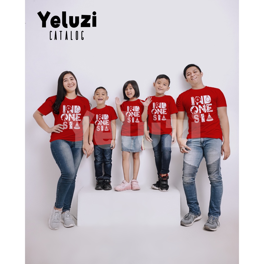 Baju Couple Keluarga Sarimbit Kaos Oblong Agustusan INDONESIA Merah Putih - Katun Combed 24s - YELUZI