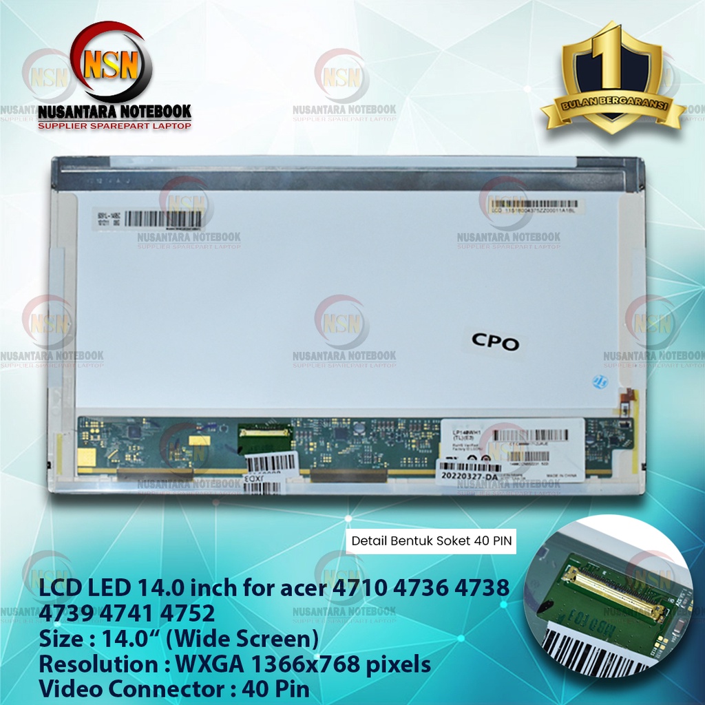 LED Layar LCD 14.0 Inch Tebal Standart Untuk Laptop Acer Toshiba Asus