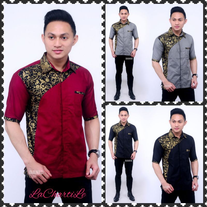 Baju Hem Pria Kombinasi/Kemeja Pria Maroon/Kemeja Hem Katun Grey/Kemej Hitam Polos Termurah Terlaris