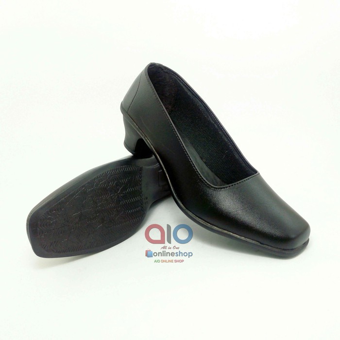 Aline Sepatu Pantofel Wanita Hak 5 Cm Heels Hitam Polos Formal Guru Sekolah Kantor Kerja AW11