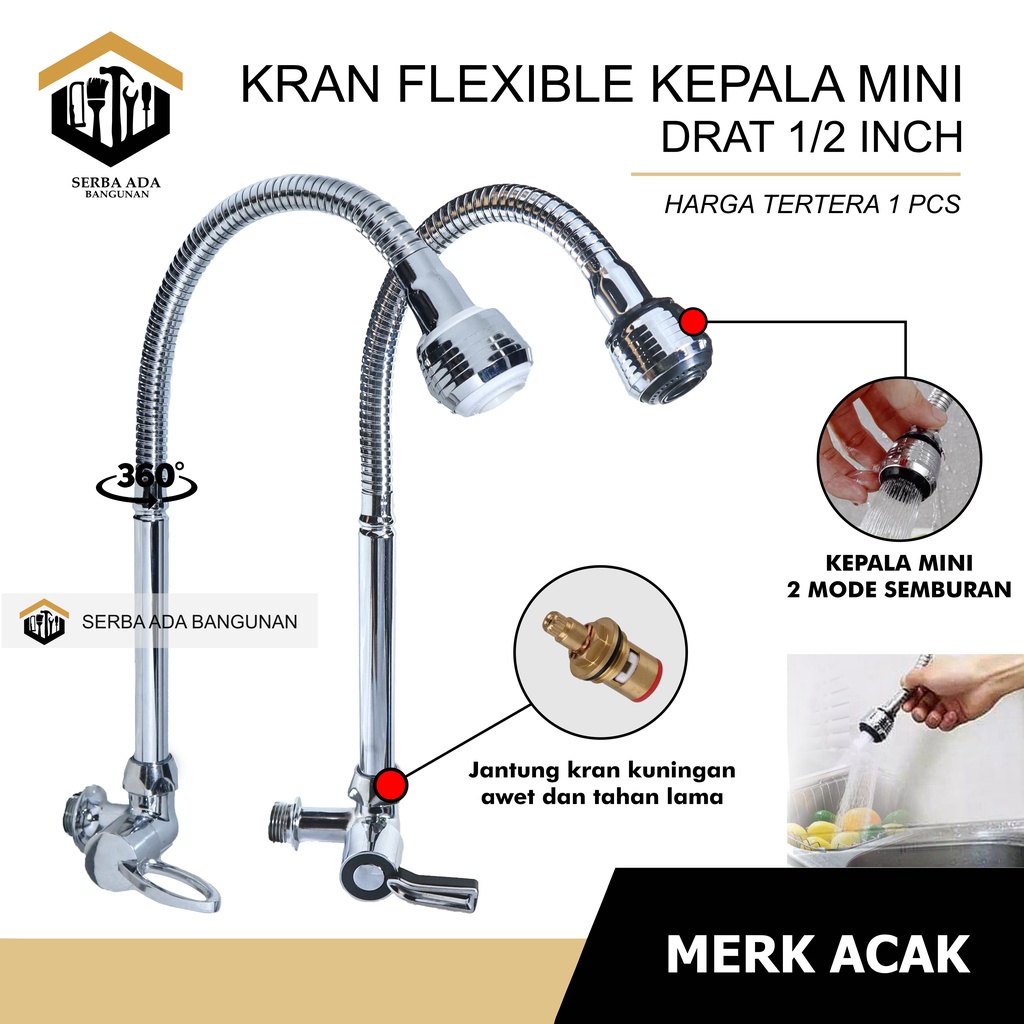 Kran Cuci piring angsa FLEXIBLE KEPALA MINI - ROTASI PUTAR KEMAN SAJA / 2 JENIS SEMBURAN AIR / kuat