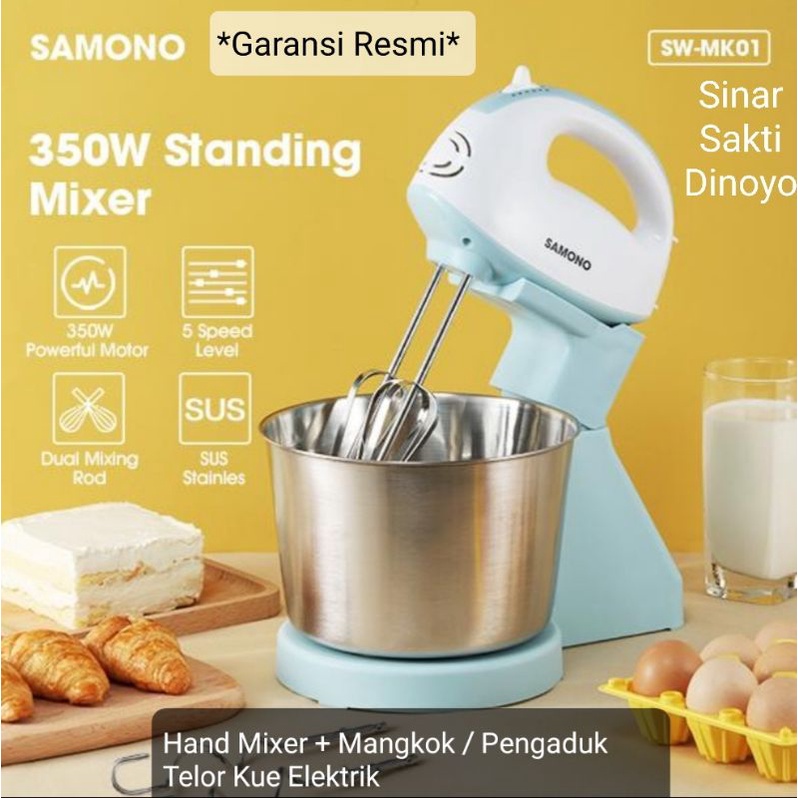 Samono Hand Mixer + Mangkok Pengaduk Telor Kue Murah Garansi Resmi