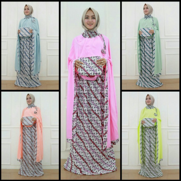Promo Mukena travel katun rayon adem motif batik ponco attala terbaru biru