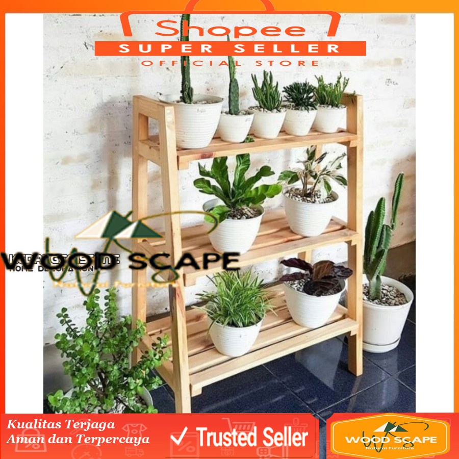Rak bunga kayu susun 3 tingkat / rak bunga susun 3 tingkat minimalis / rak bunga minimalis