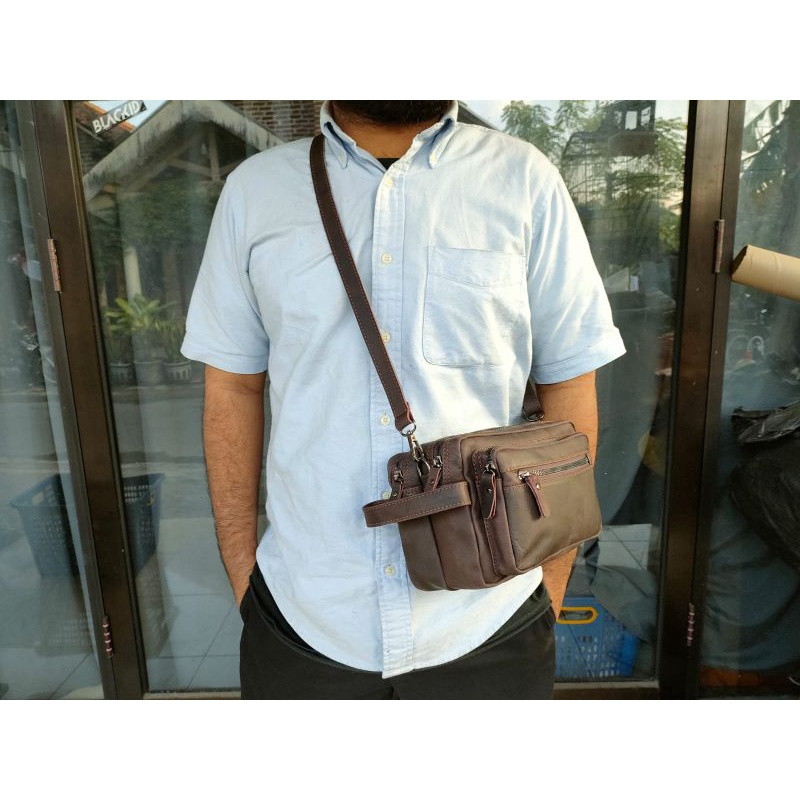 Tas Selempang Billfold Kulit Sapi Asli