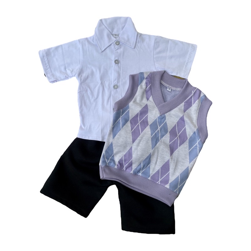 setelan knit pendek argyle lilac 3 bulan - 5 tahun baju bayi anak laki laki pesta ulang tahun 1 2 4 