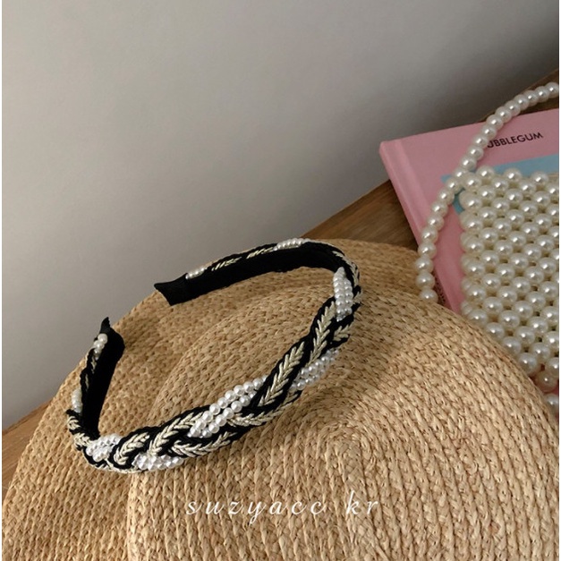 Bando Bandana Korea Wanita Kepang Mutiara Emas / Bando Pesta Hara