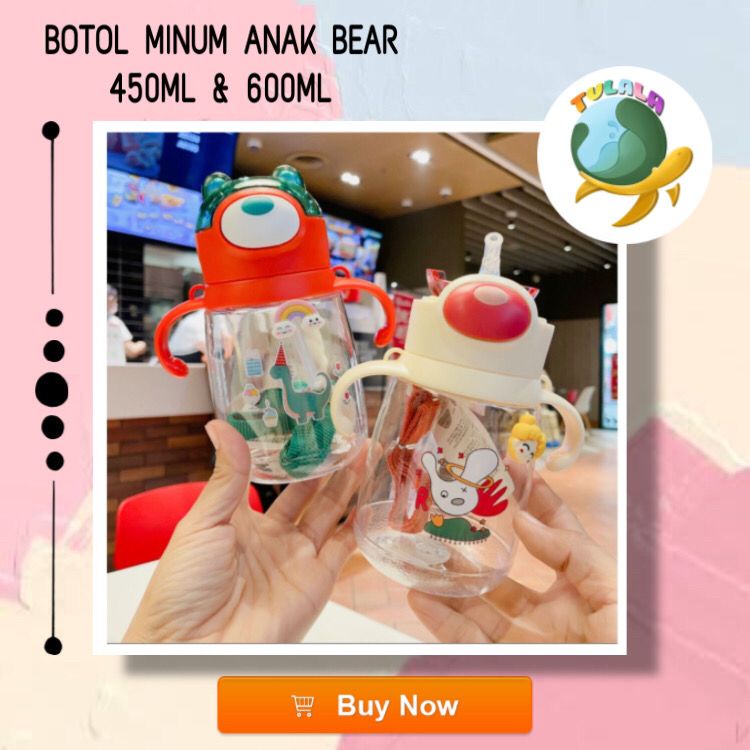 [TULALA SHOP]Botol Import Yang Lucu / BOTOL JERAMI ANAK/Botol Model Bear 450 ML / 600 ML / Botol Minum Anak/Karakter rabbit Bear Tutup Clip/