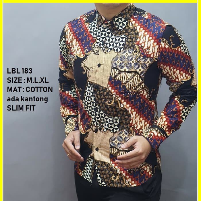 KEMEJA PRIA BATIK LENGAN PANJANG HEM BAHAN KATUN HALUS 40S  LBL183 MEWAH PREMIUM BAJU ELEGANT SIZE M L XL  SKU MS PENDEK JAKARTA PLATINUM