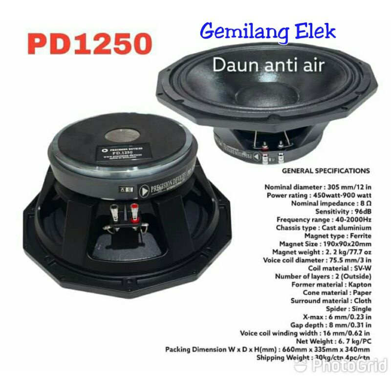 SPEAKER KOMPONEN PD 1250 ( 12 INCH )