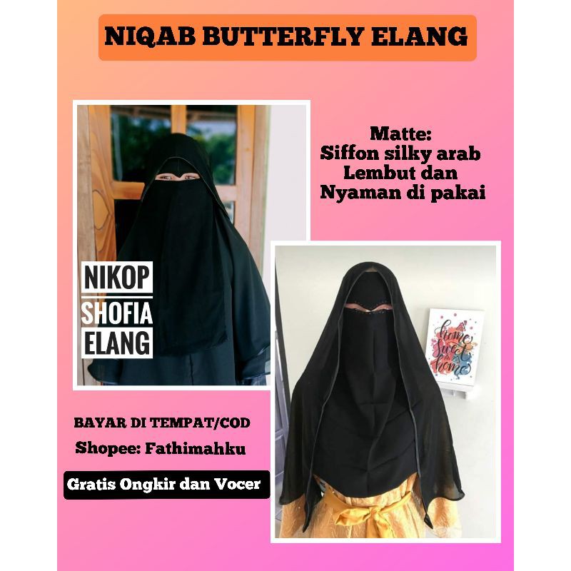 NIQAB 2 LAYER BUTTERFLY ELANG/NIQOB YAMAN EXCLUSIVE/PURDAH YAMAN ELANG
