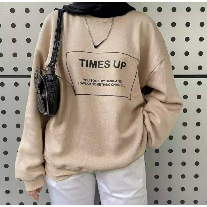 (S - 6XL) Crewneck Sweatshirt BEIGE KREM KHAKI Bigsize Oversize Harajuku Korean Style Times Up Good Vibes Sweater Tumblr Unisex Jumbo Mocca Coksu Korean Style