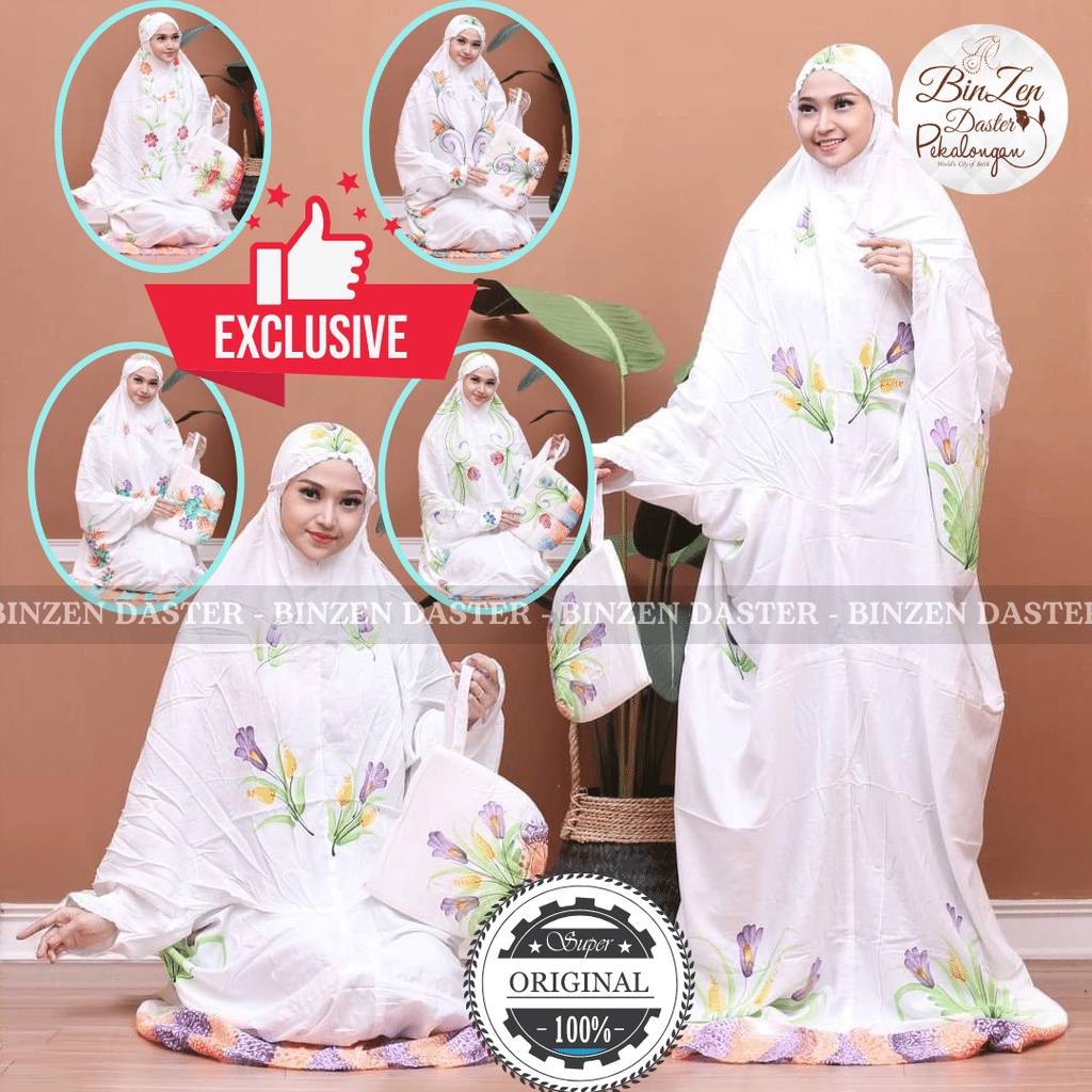 REDY MUKENA TERUSAN LAJUR LUKIS JUMBO BATIK ASLI PEKALONGAN PUTIH DEWASA HANDMADE ANTI LUNTUR BIG SI